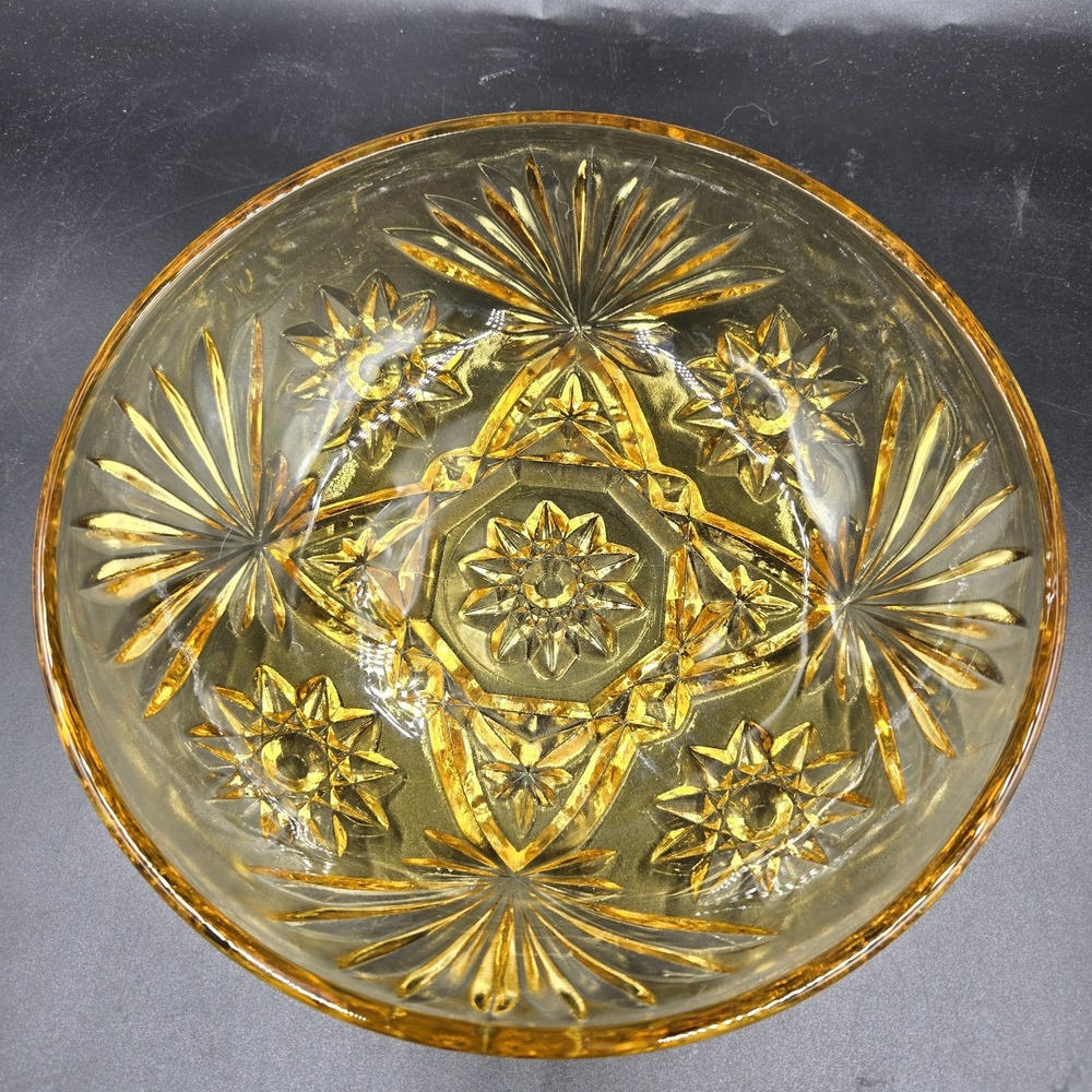 Vtg Anchor Hocking Amber Starburst Star of David Glass Bowl Candy Dish Eapc Rare